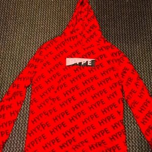 BROOKLYN LAUNDRY HOODED, LONG SLEEVE shirt. Red/HYPE XL